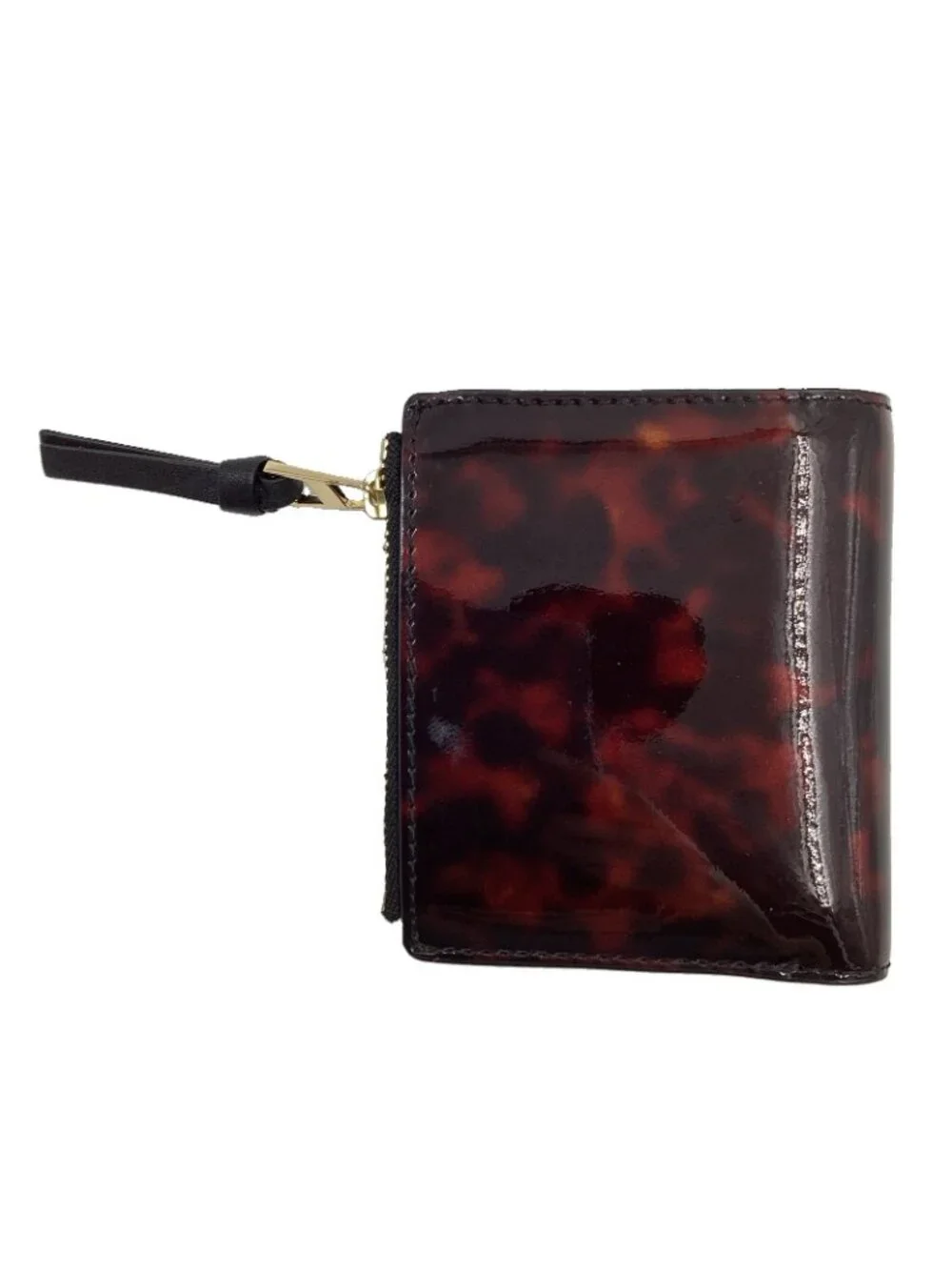 Tory Burch Robinson Mini Wallet Tortoise Patent Leather Bi-Fold Zip Pocket
